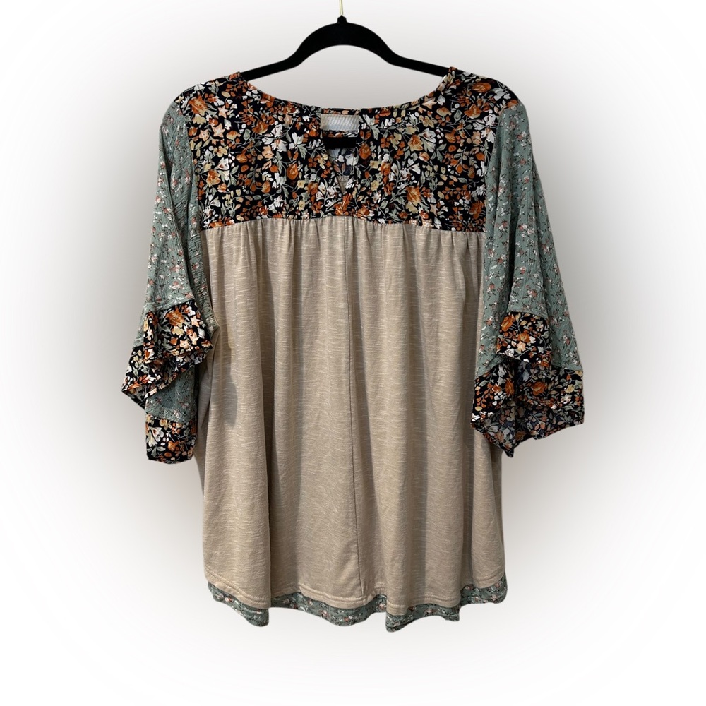 Gigio Plus Patchwork Blouse With Wide Floral Slee… - image 1